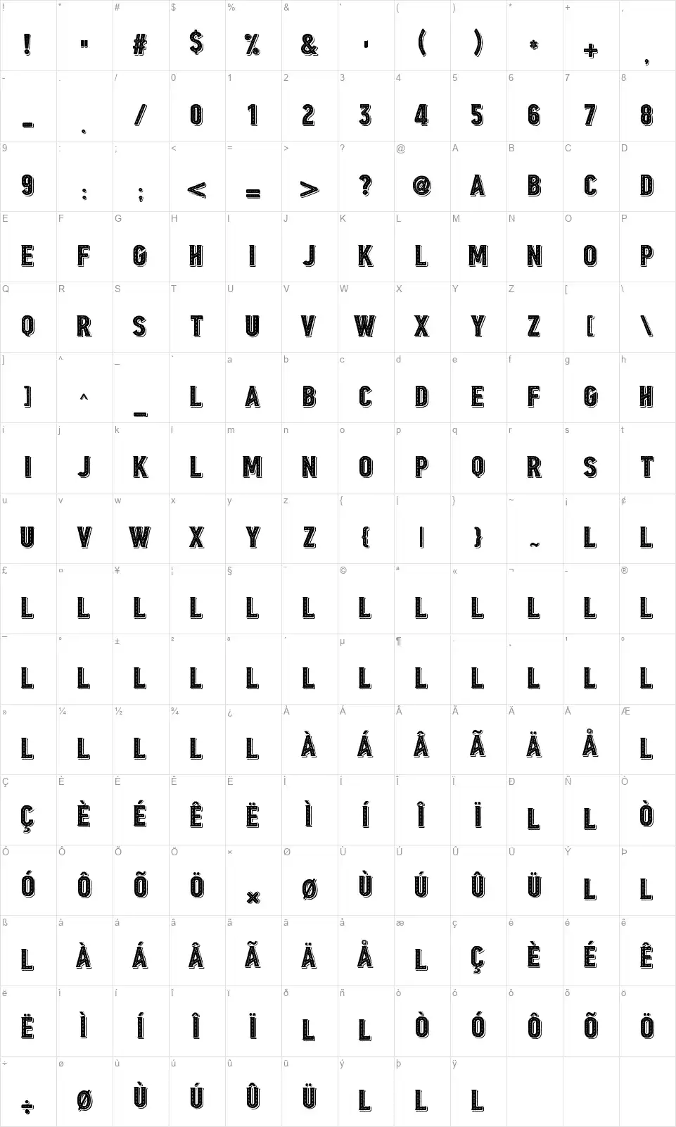Borgens Burlesquefont character map