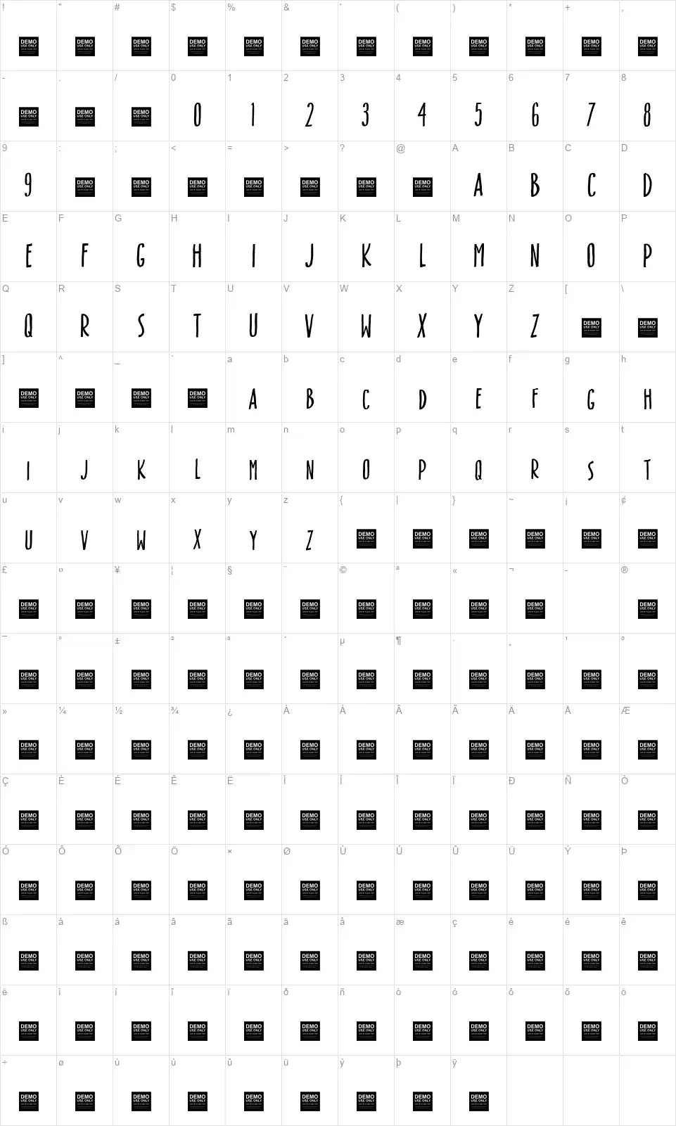 Box Officefont character map
