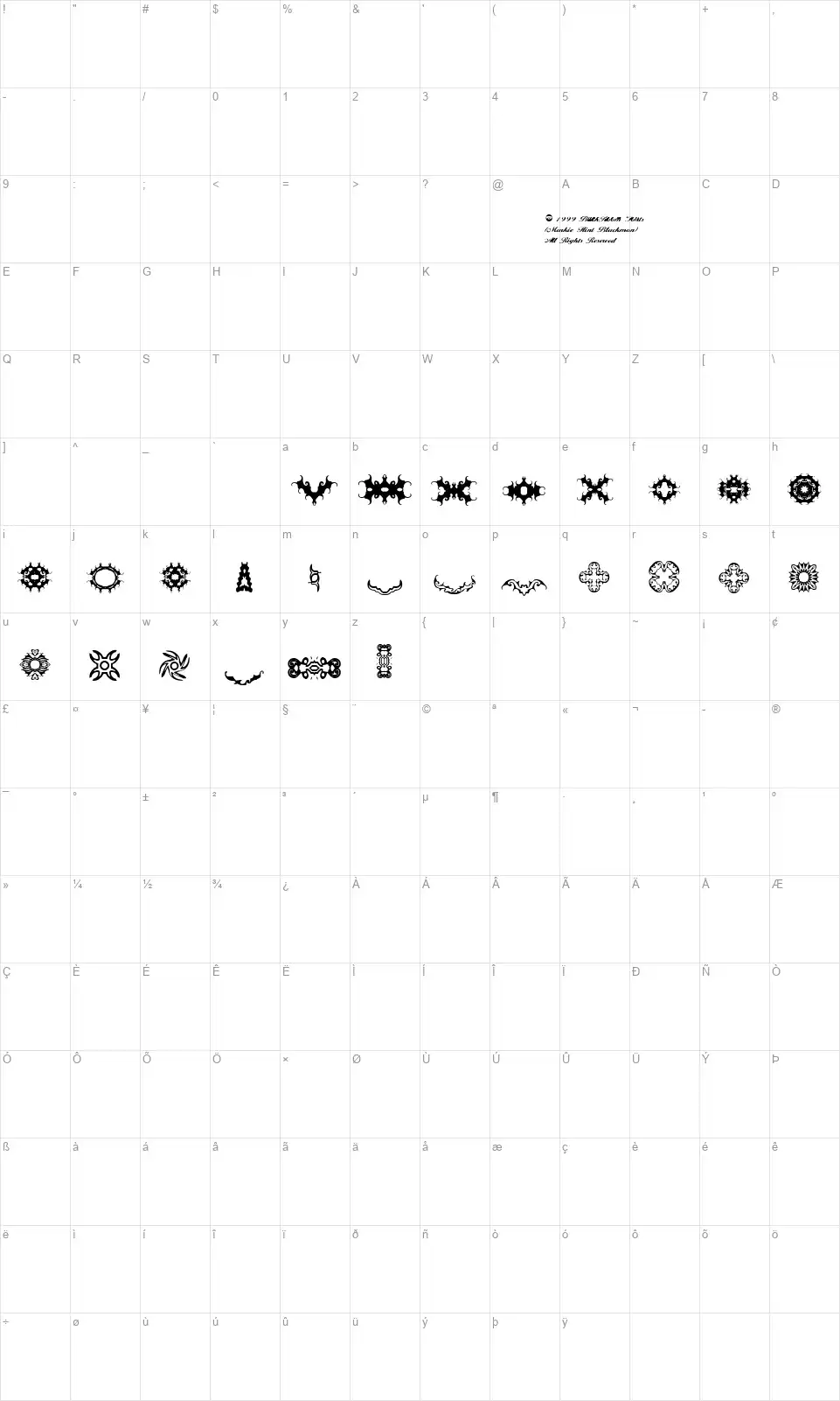 BR Thornsfont character map
