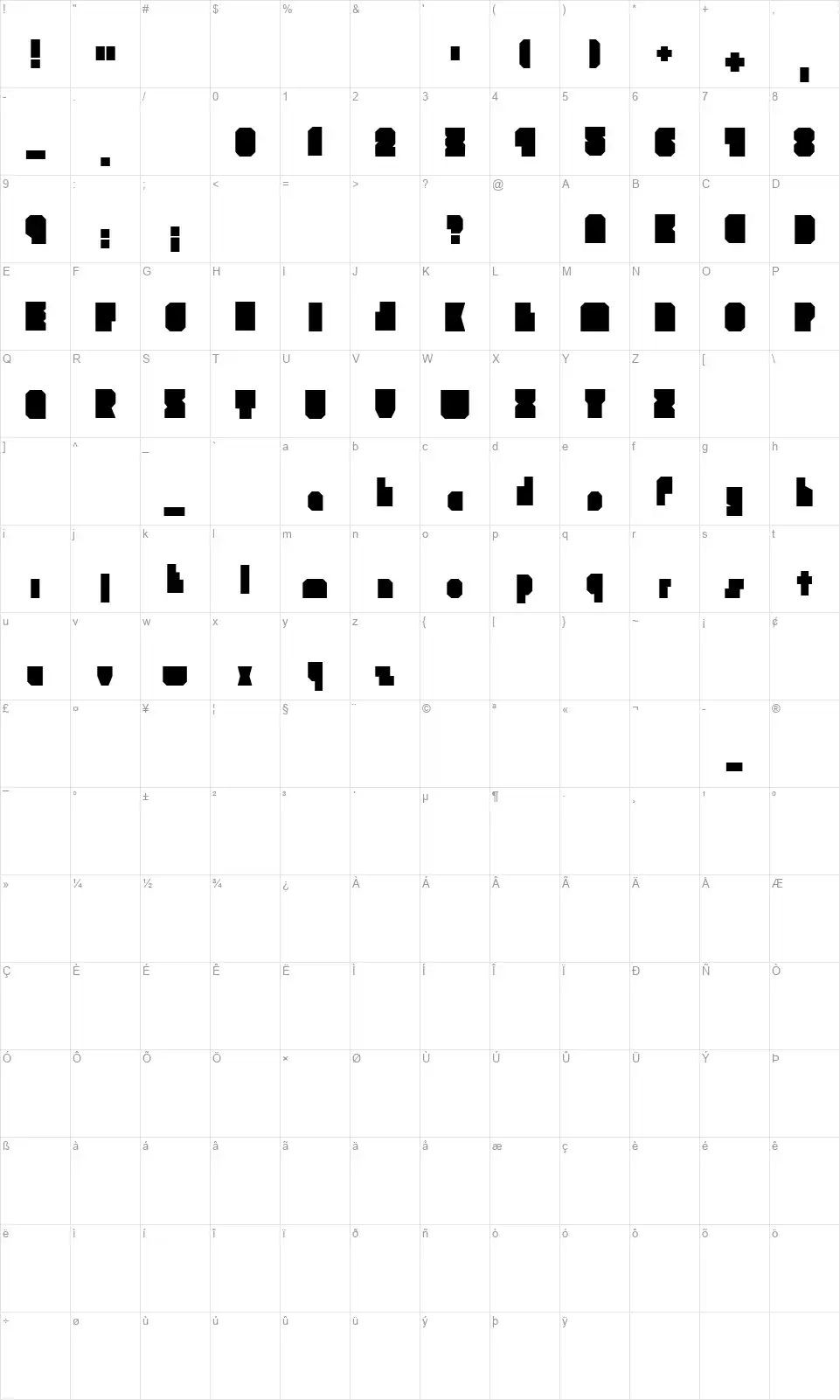 Branko Kockicafont character map