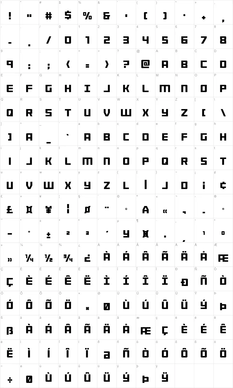 Brave Phoenixfont character map