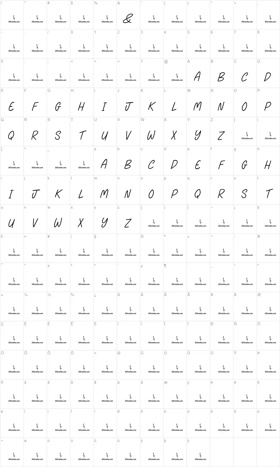 Bread & Butterfont character map
