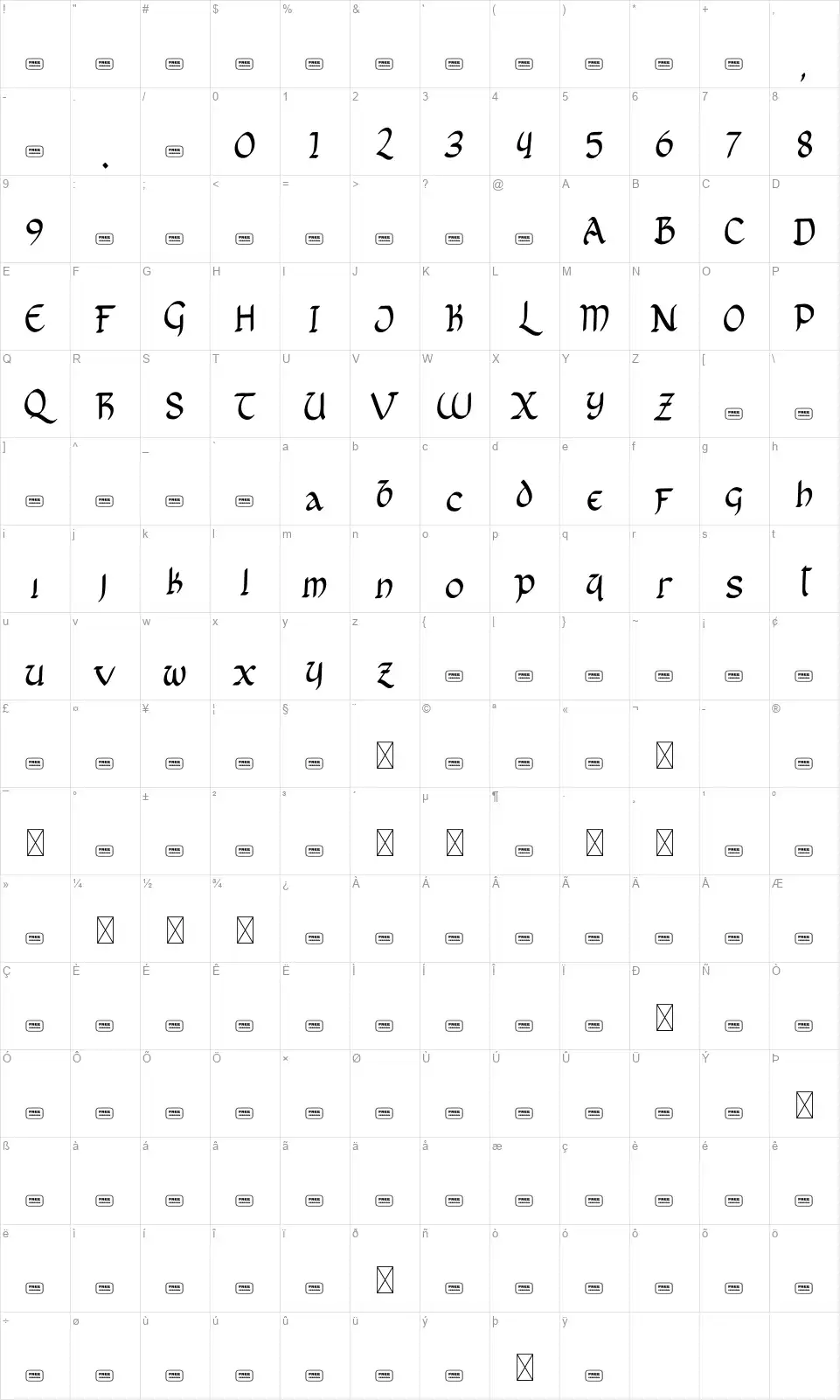 Briciusfont character map