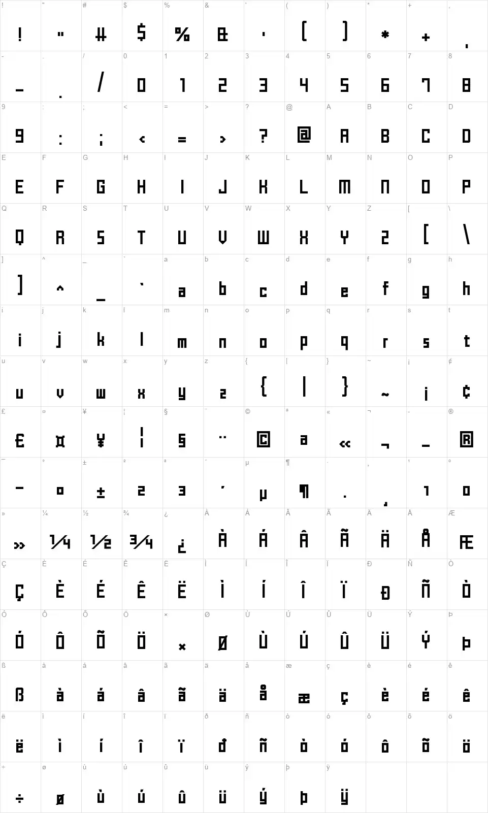 Brick Shapersfont character map