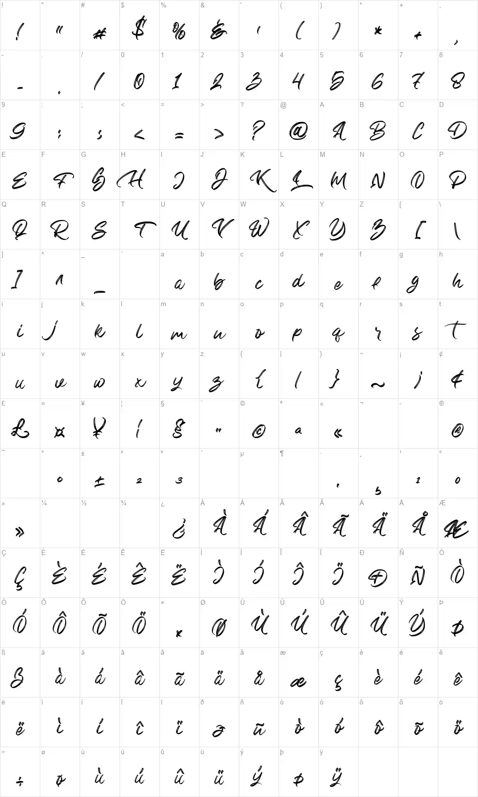 Bright Heritage Texturedfont character map