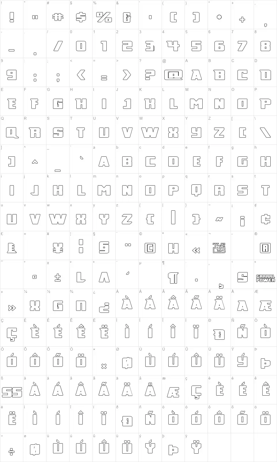 Broadfont character map
