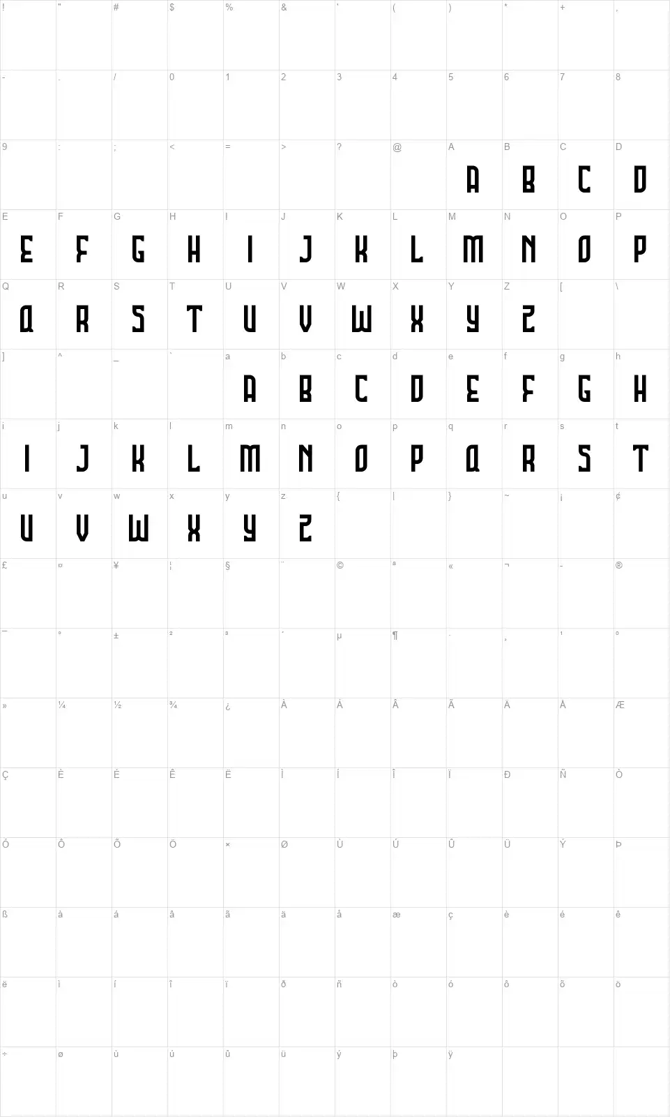 Broedyfont character map