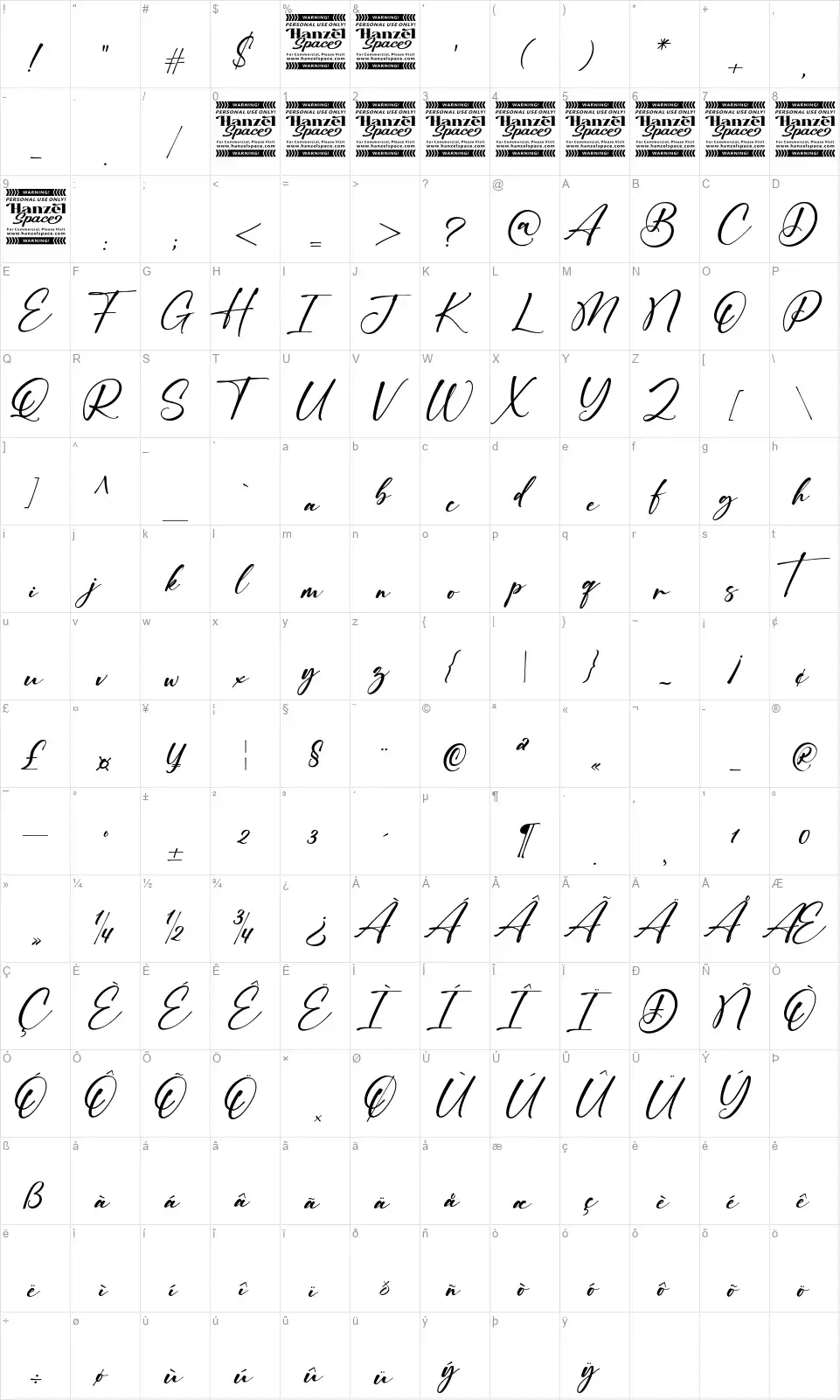 Broistherfont character map