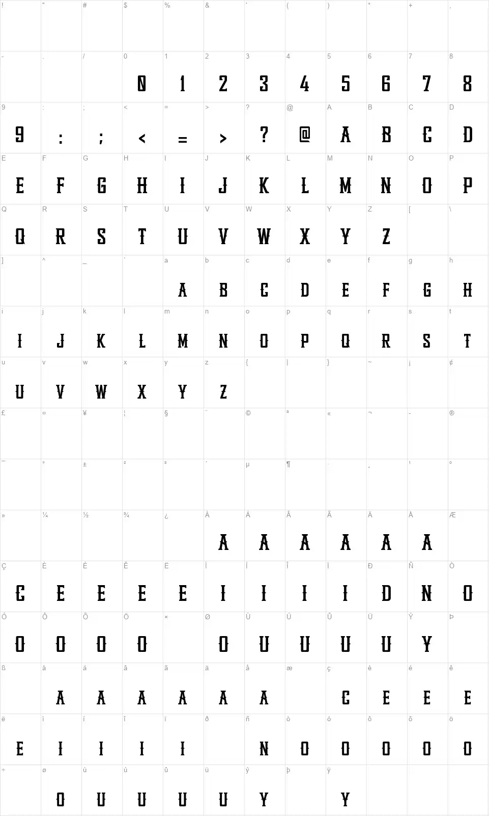 Broken Knightfont character map