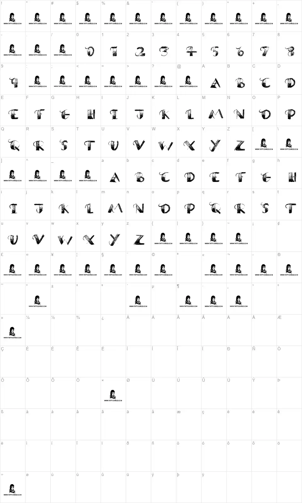 Broken Promisefont character map