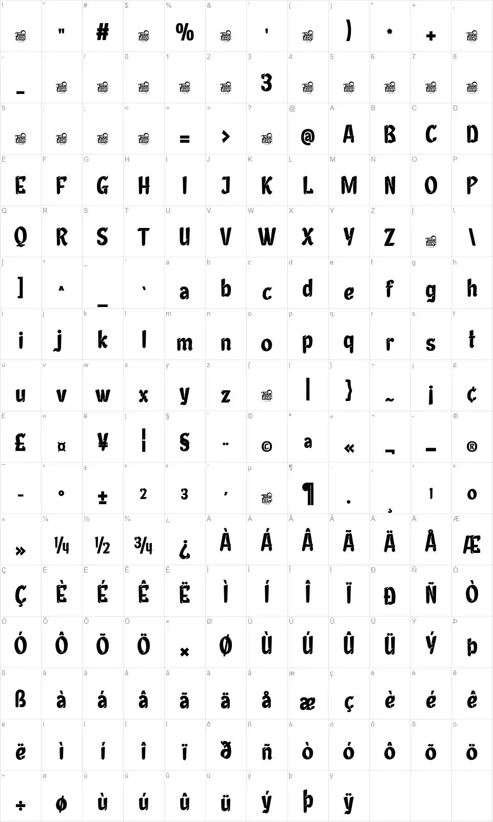 Brolehfont character map