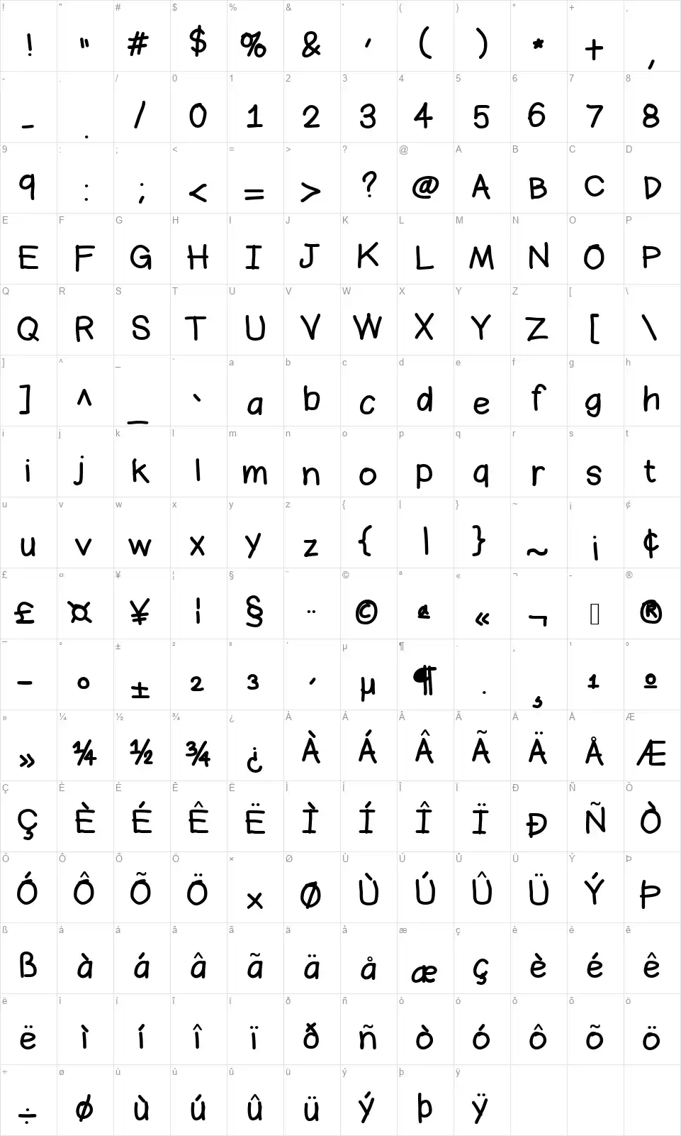 Brominefont character map