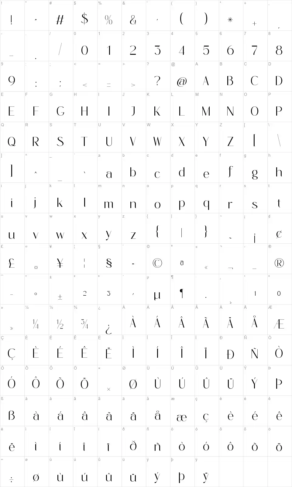 Bromlis Карта Bromlisfont character map