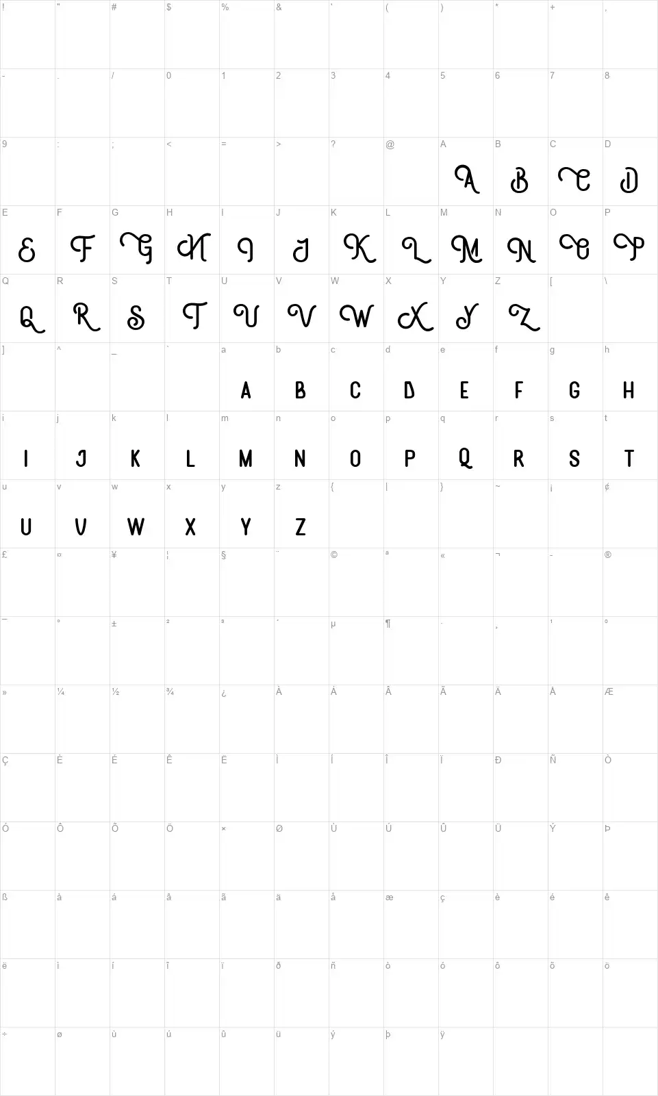 Brotherhoodfont character map