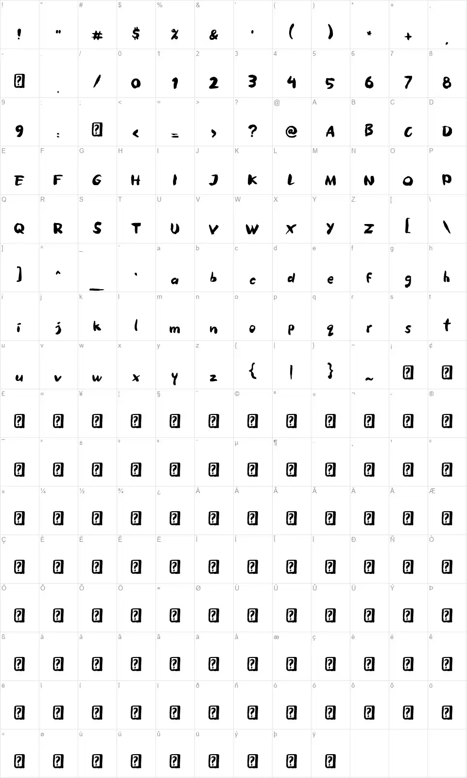 Brush Brezzfont character map