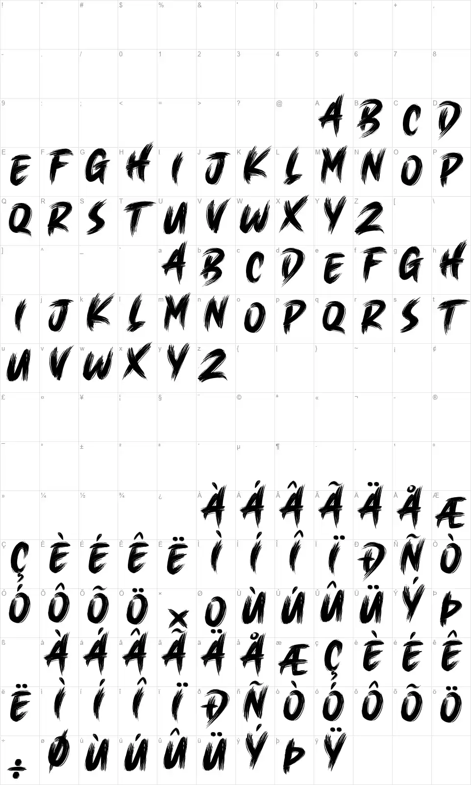 Brush Kingfont character map