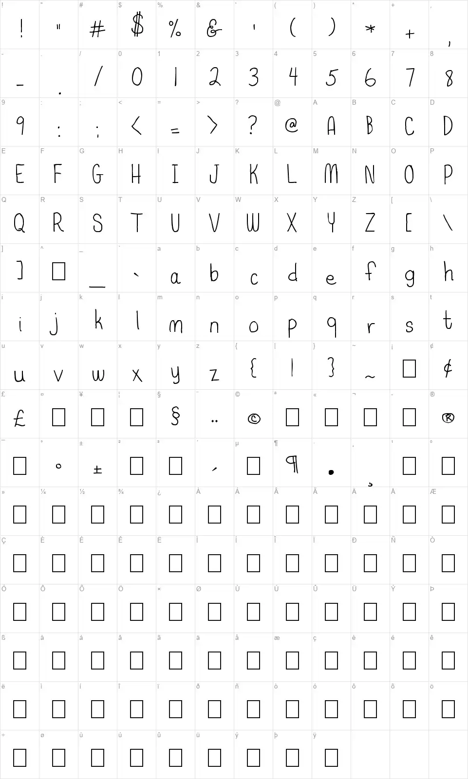 BSD I Believe In Lovefont character map