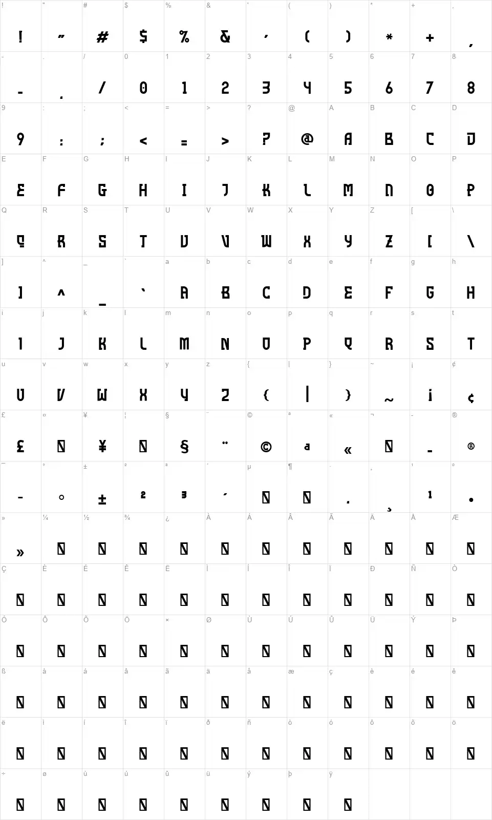 Buguri Slabfont character map