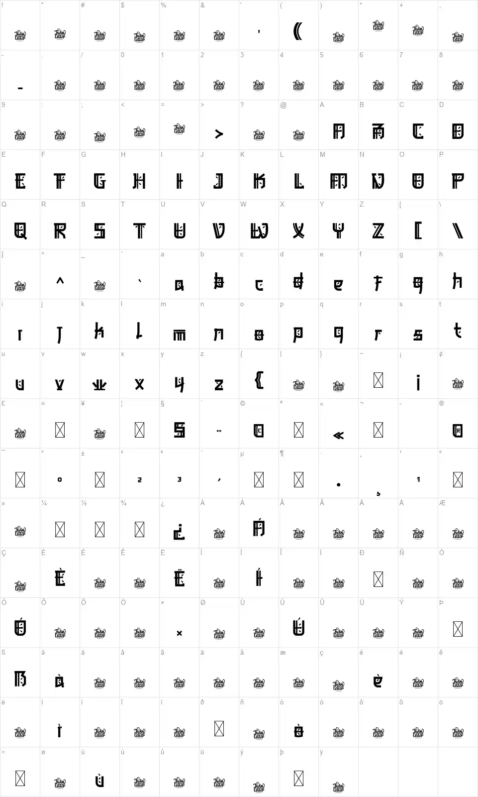 Bukamafont character map