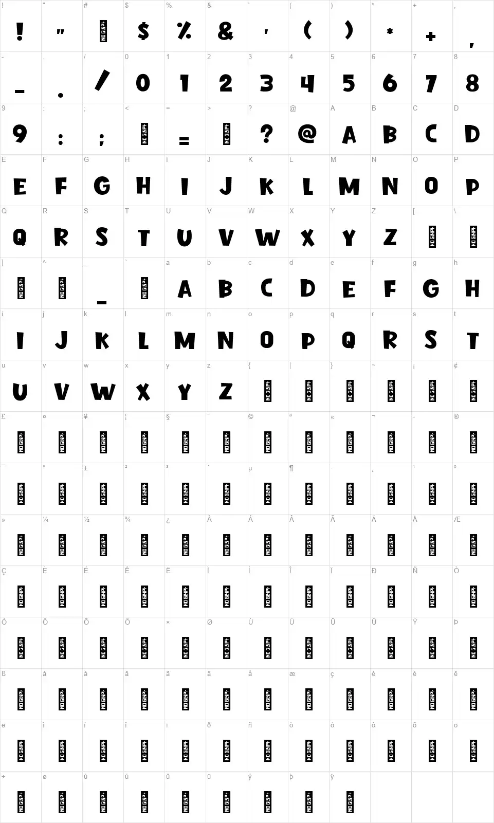 Burger Extrafont character map
