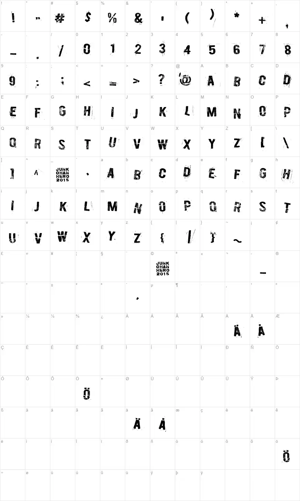 Burn out, fade awayfont character map