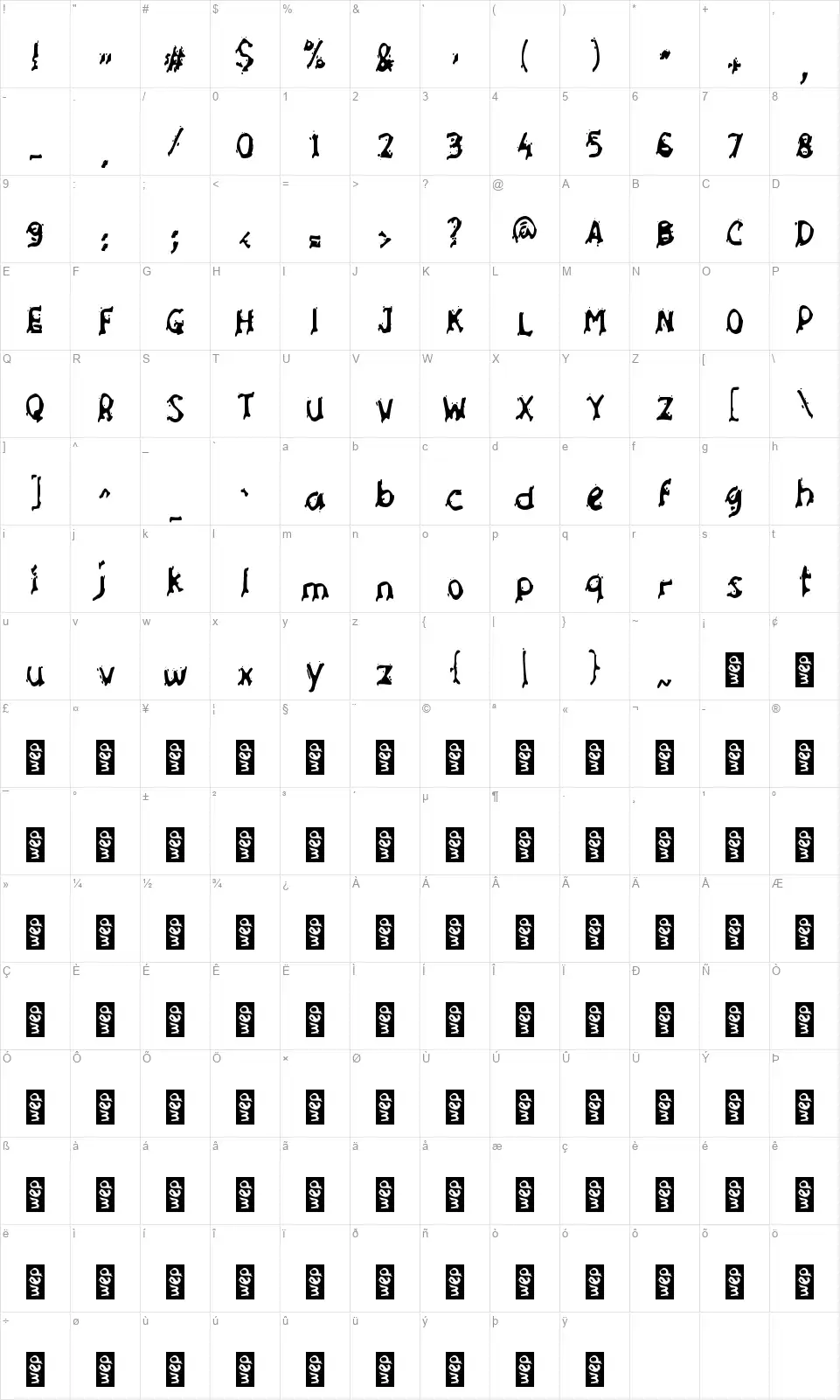 c Cemarfont character map