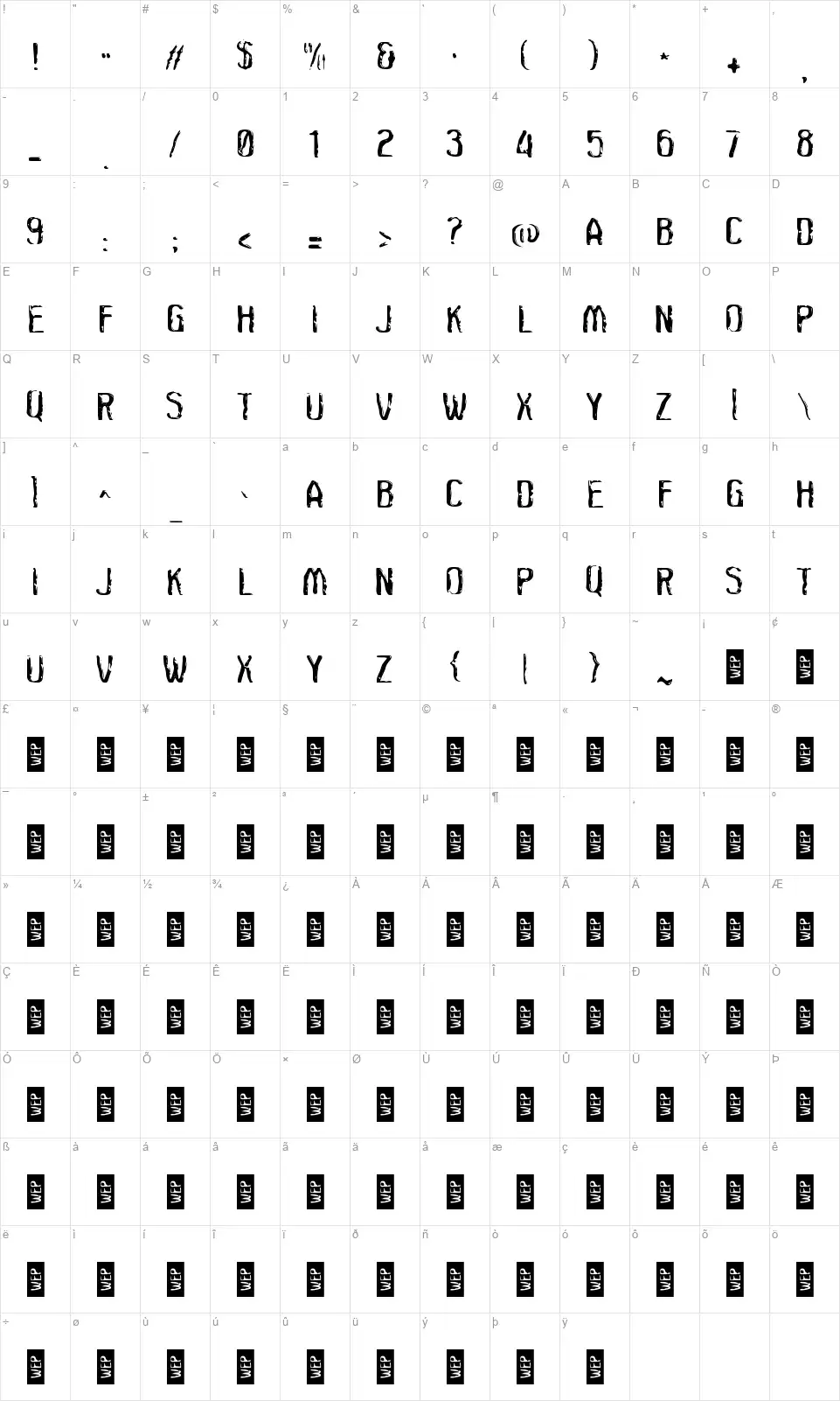 c Click Clockfont character map