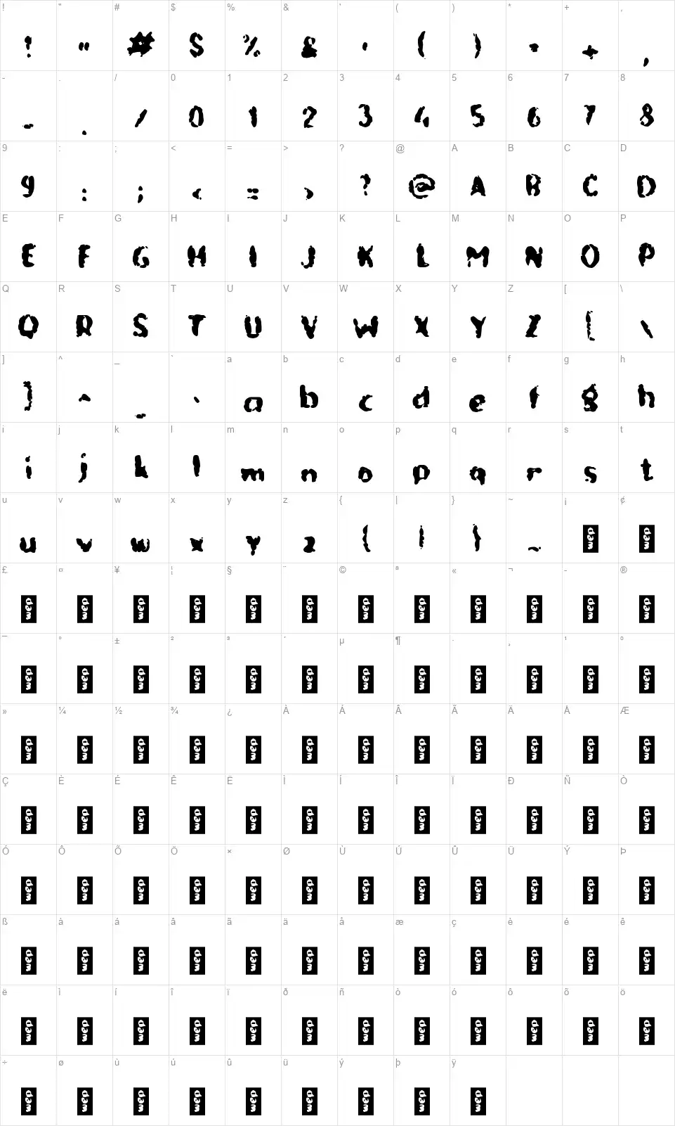 c Cloudy Cloudfont character map