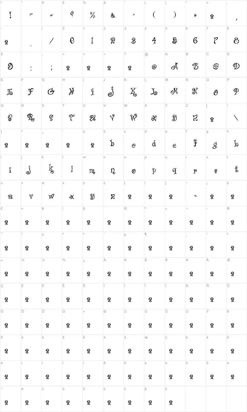 Caffe Lattefont character map