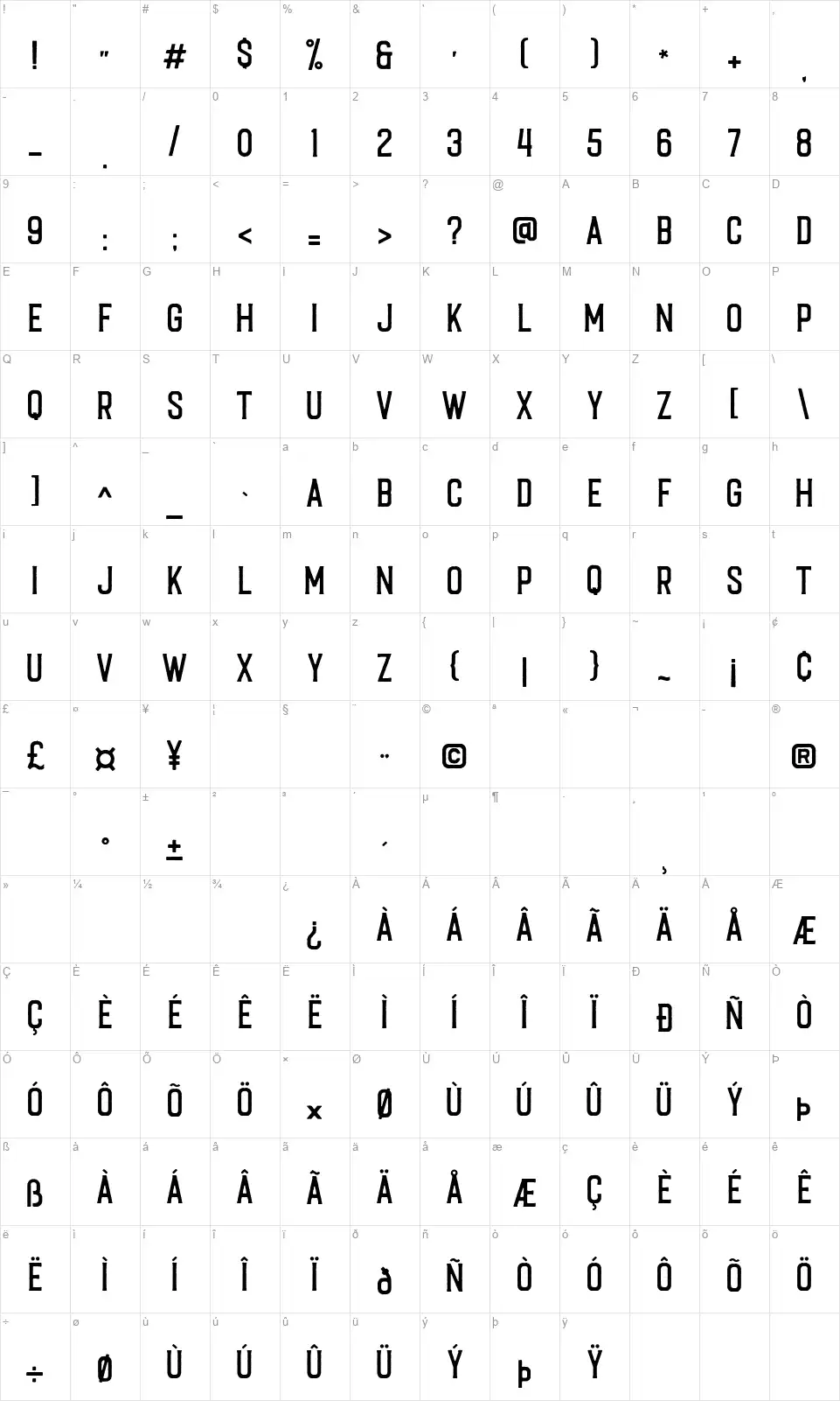Caligor Sansfont character map