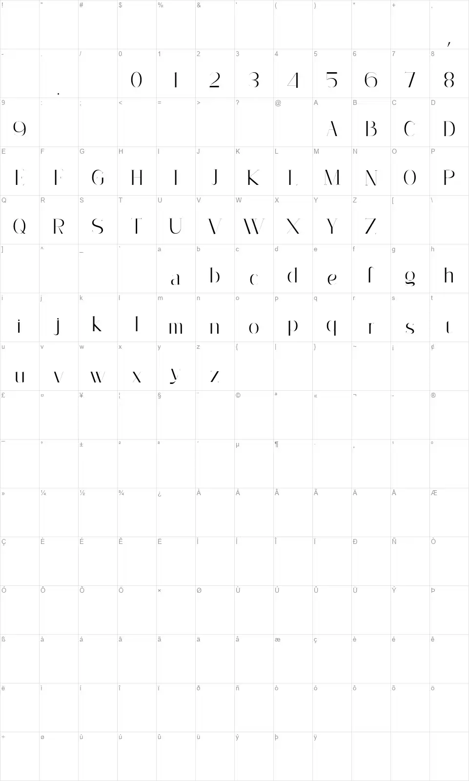 Camilenfont character map