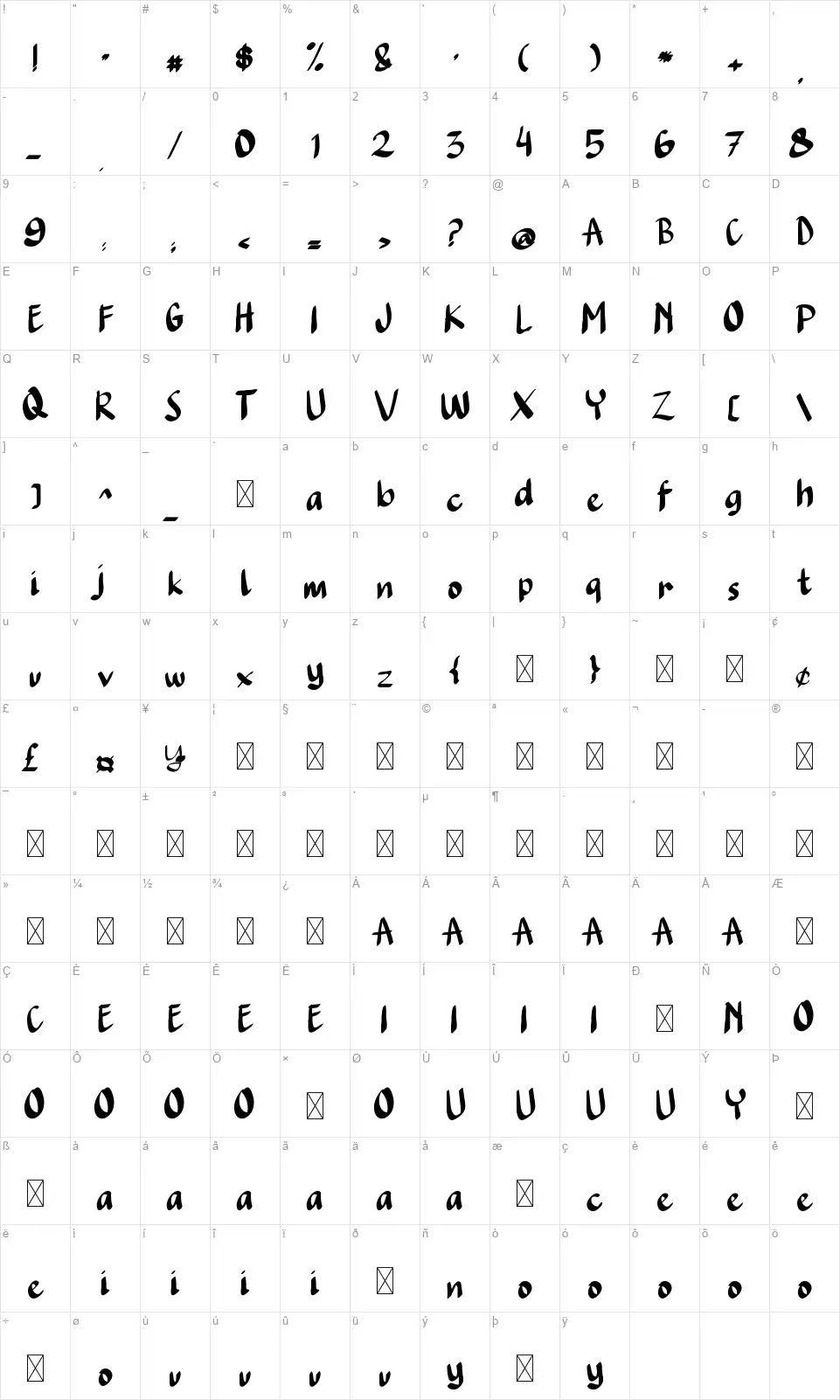 Camping Planfont character map