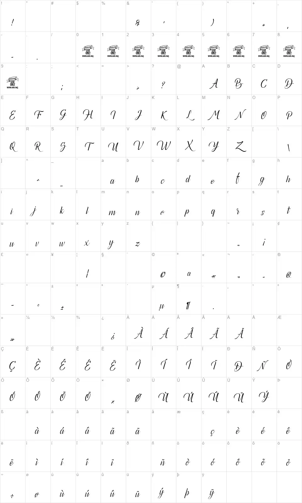 Canela Barkfont character map