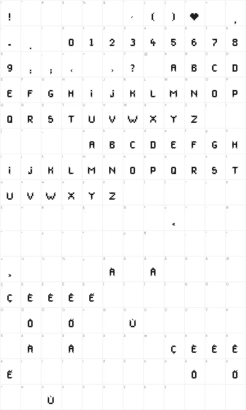 Canevasfont character map