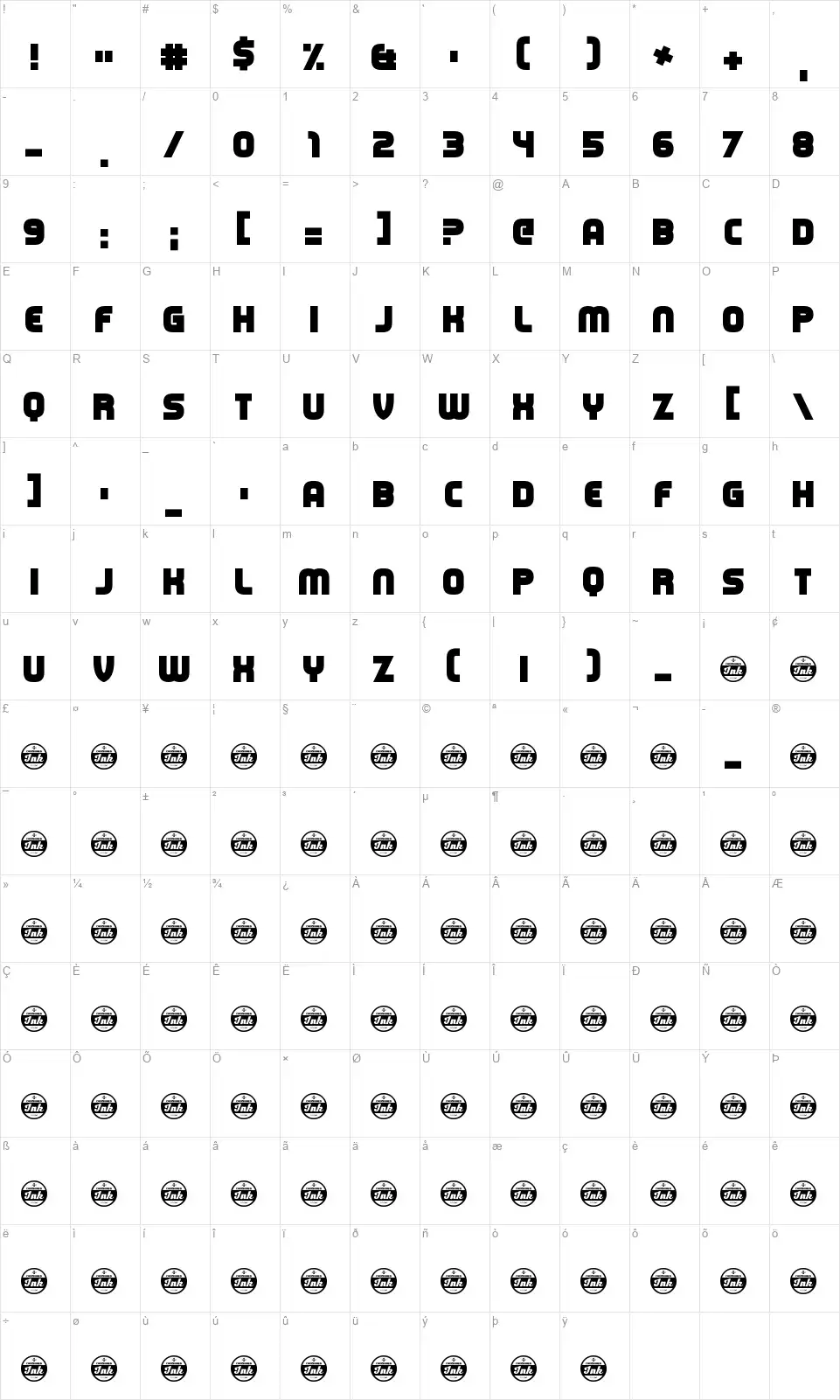 Capital Clickbaitfont character map