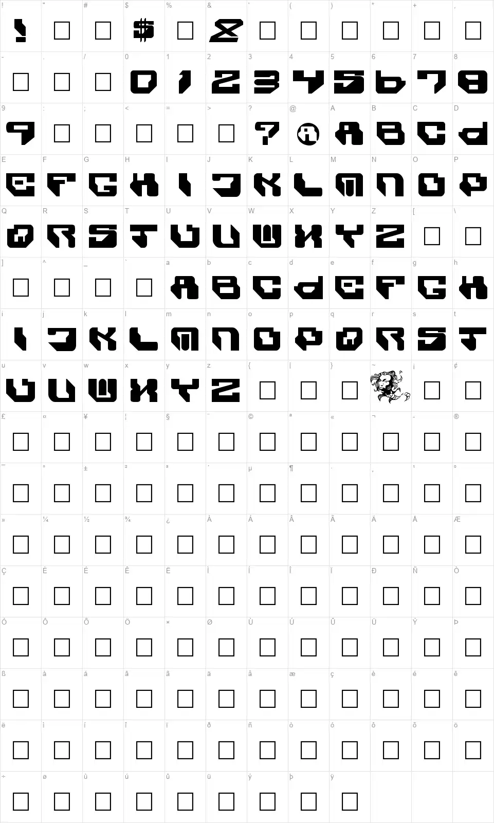 Captiv SystM RemiXfont character map