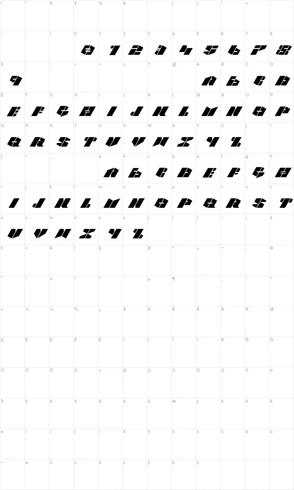 Carbonfont character map