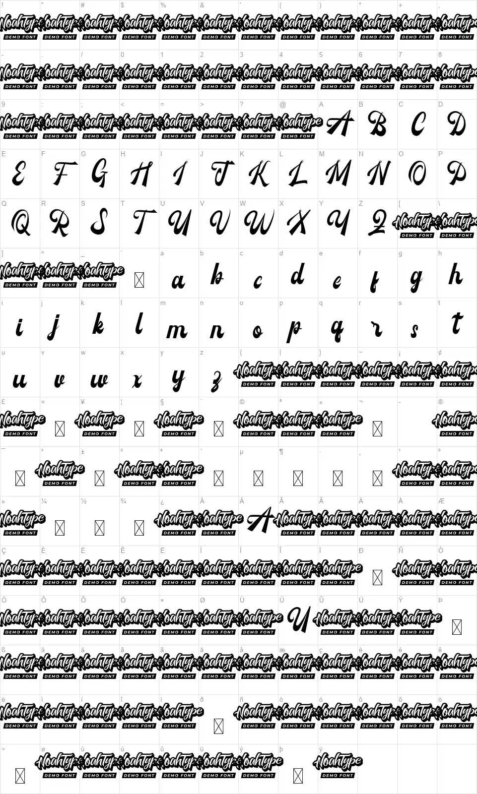 Carbondalefont character map