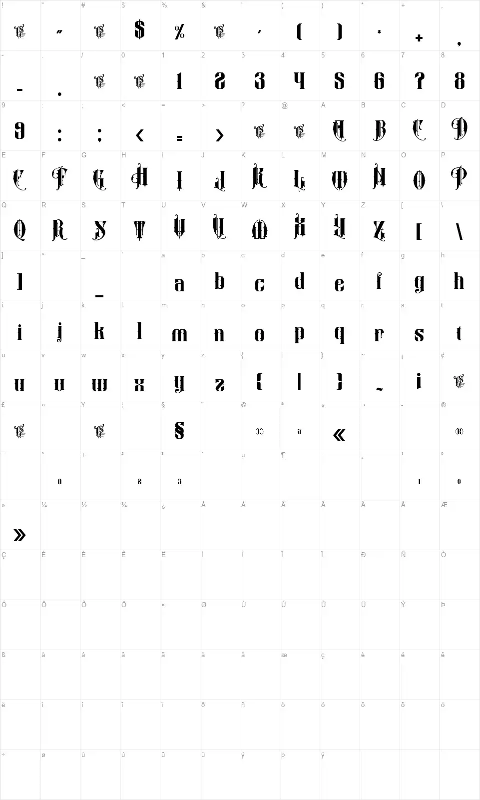 Carlosbergfont character map