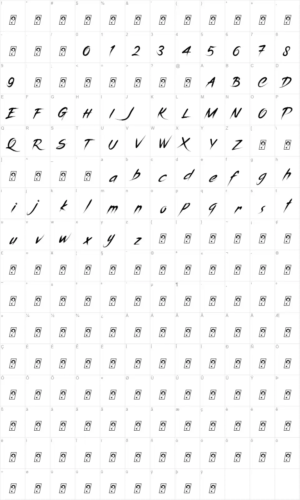 Carocksfont character map