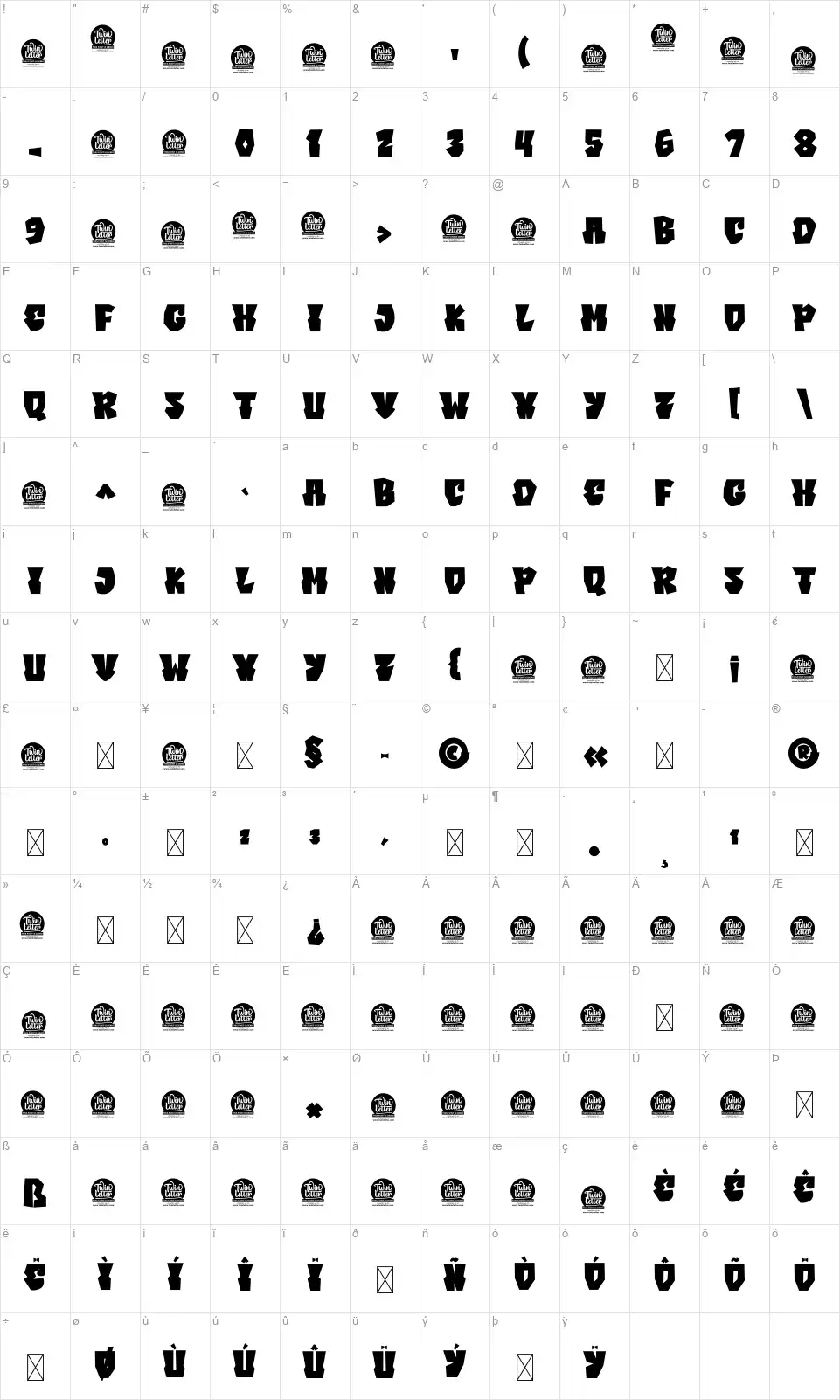 Caskeyfont character map