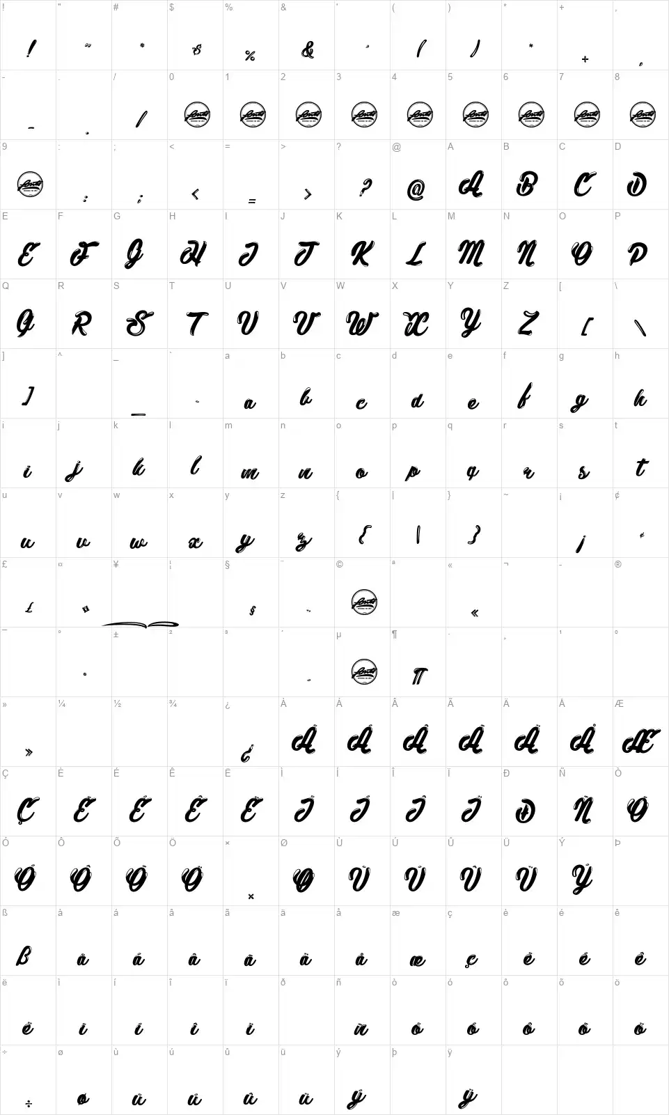 Cassandrefont character map
