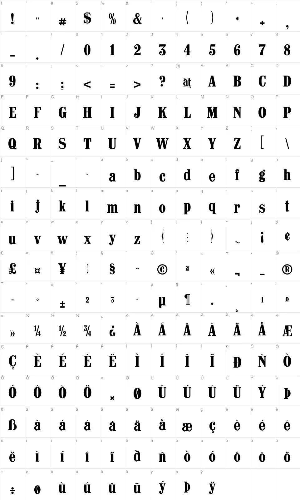 Castle Press No1font character map