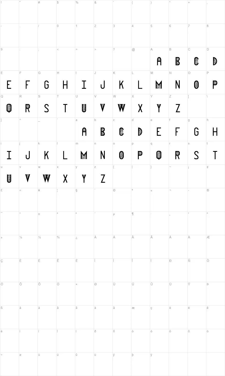 Cathedral STfont character map