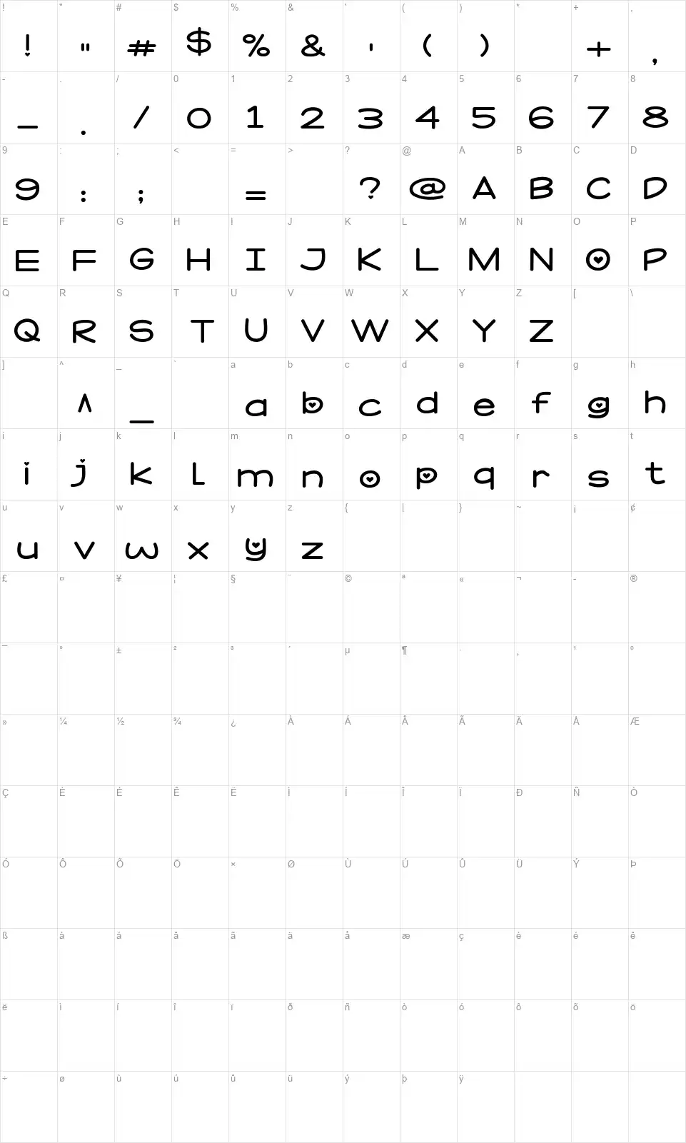 Cayank Qiufont character map
