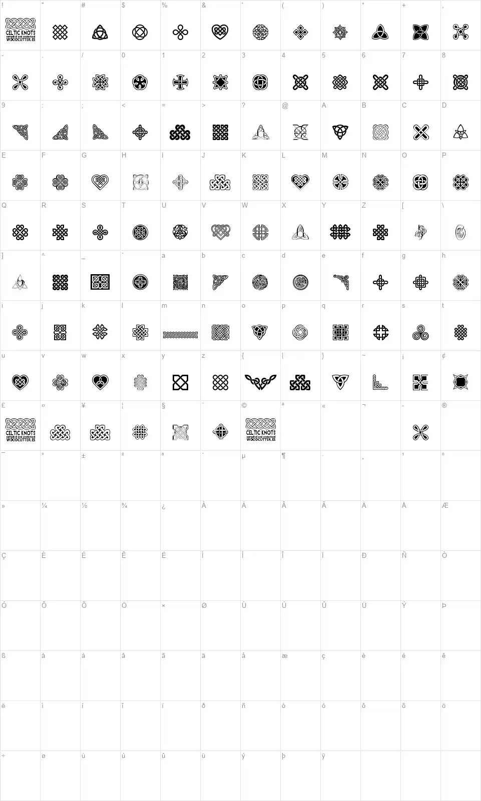 Celtic Knotsfont character map