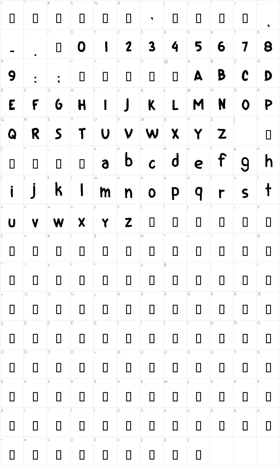 CF I Love Ugly Fontsfont character map