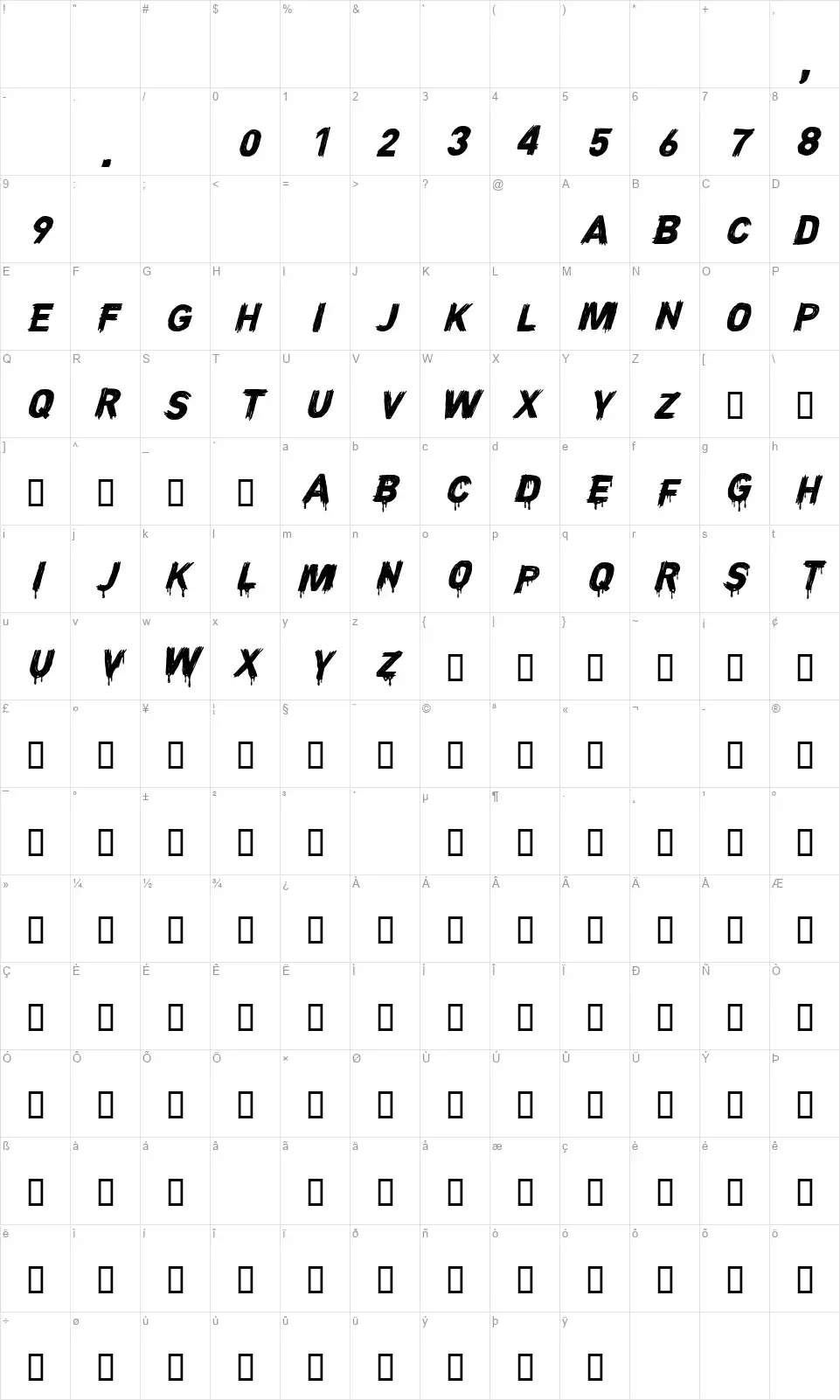 CF Night of Terrorfont character map