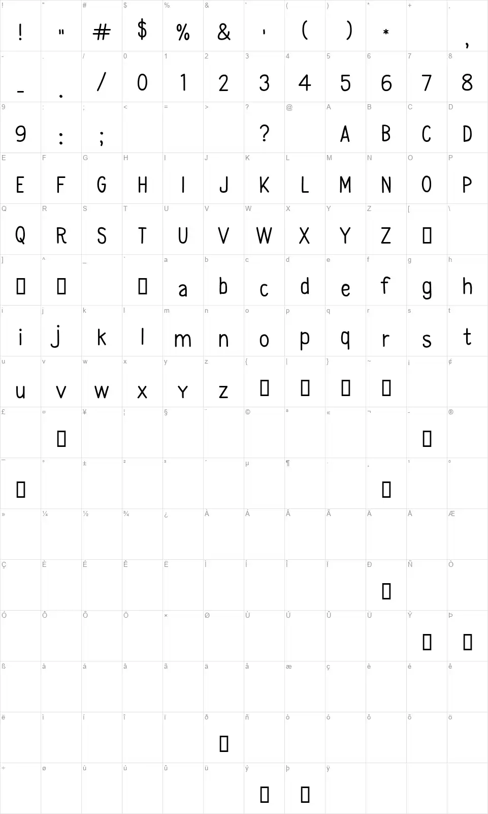 CF Second Sonfont character map