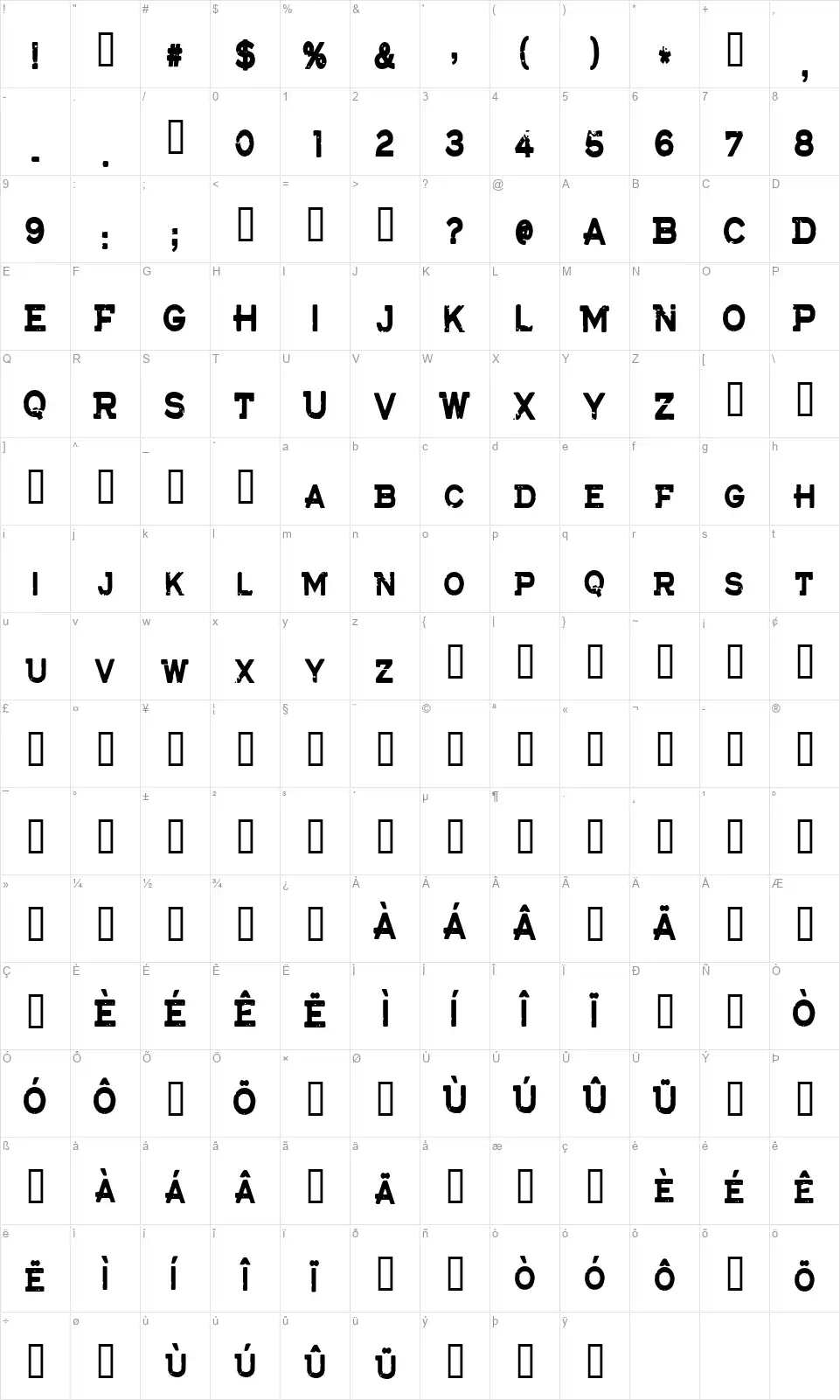 CF The Lost Battalionfont character map